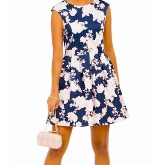 Blue Pink Silver Foil Floral Open Back PARTY Dress Size Large - Picture 2 of 11